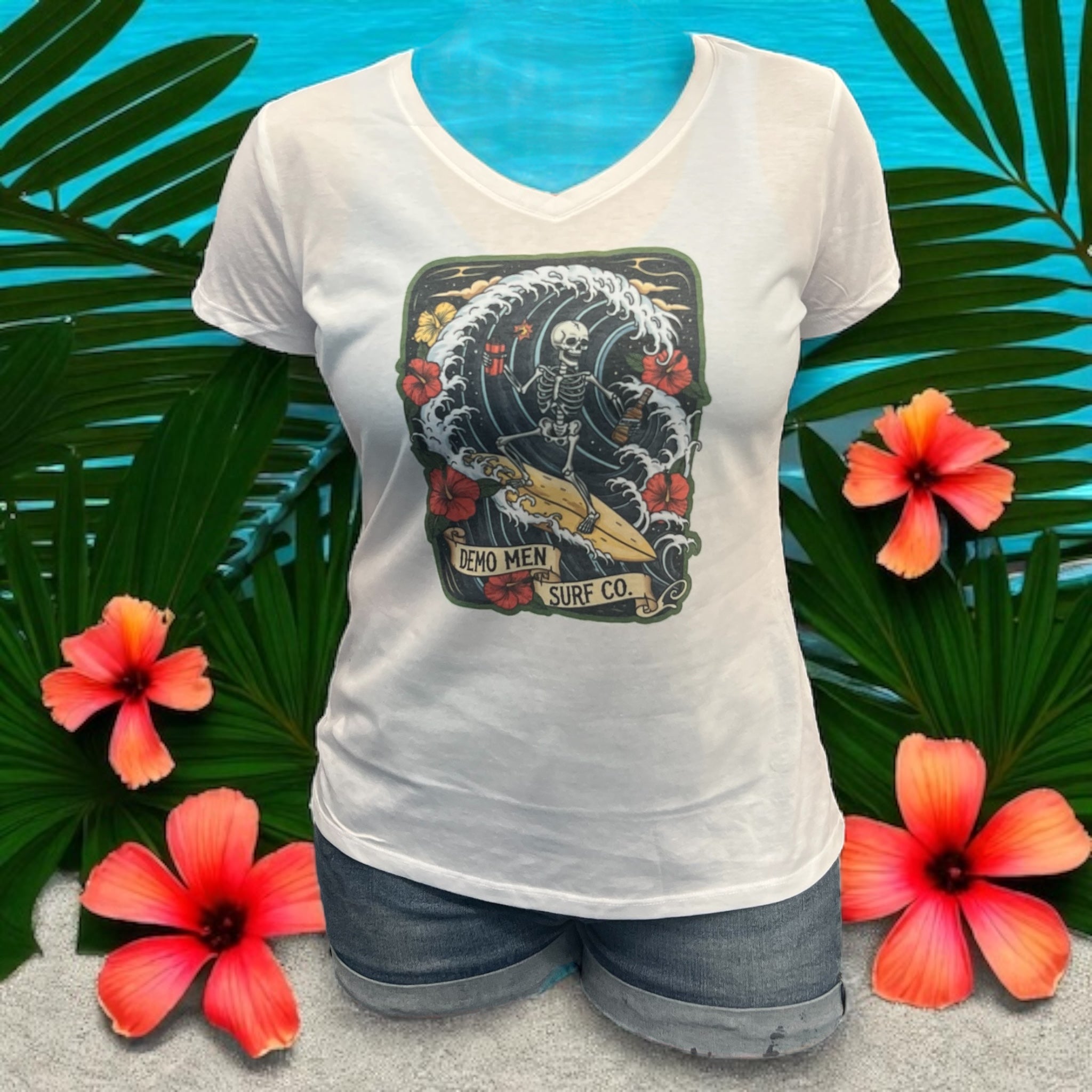 Demo Men Surf Co. Ladies' V-Neck Tee
